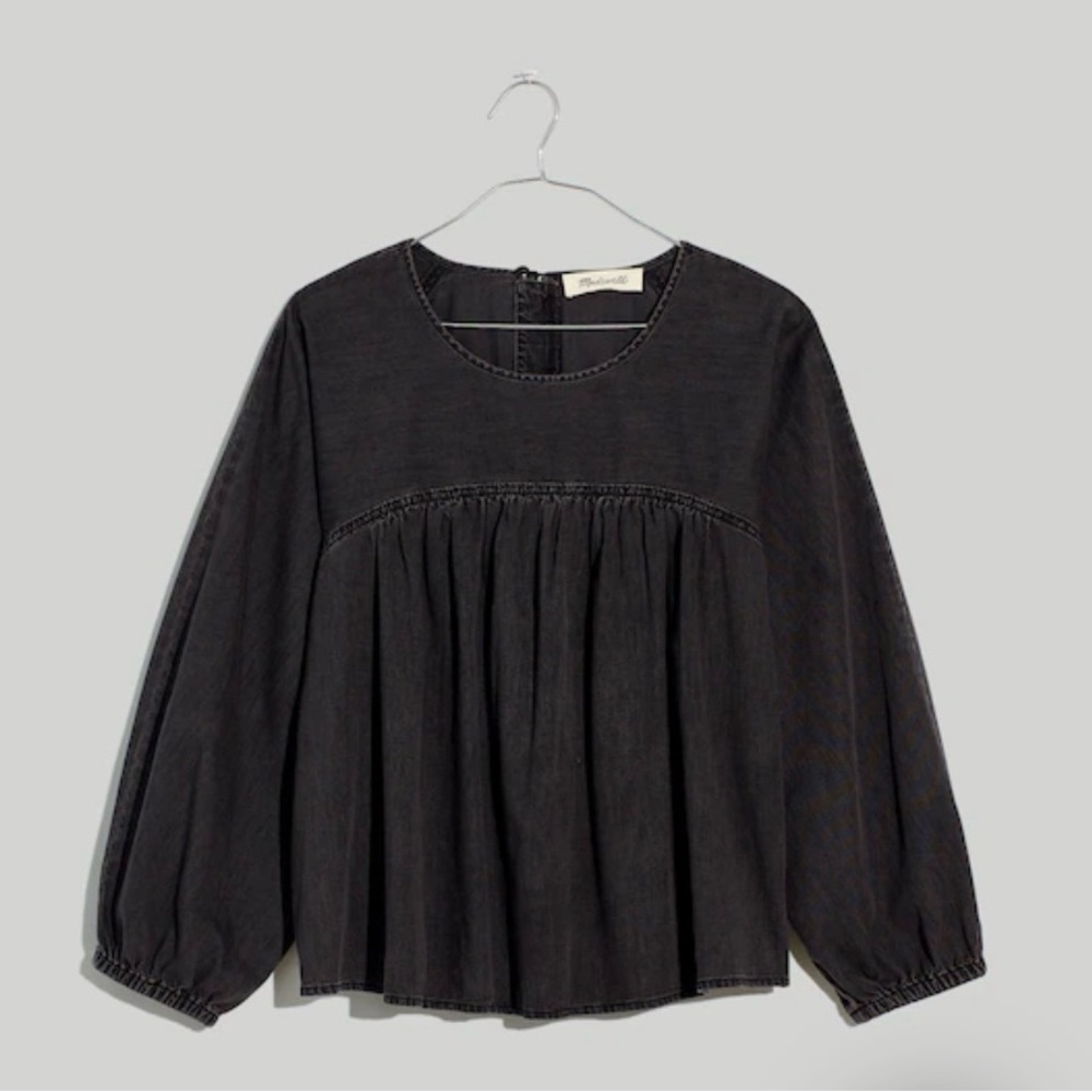 Madewell Denim Shirred Swing Shirt in Lunar Wash Size S